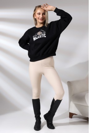 Baskılı Oversize Kalıp Şardonlu Sweatshirt 21501 SİYAH