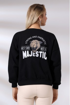 Baskılı Oversize Kalıp Şardonlu Sweatshirt 21501 SİYAH