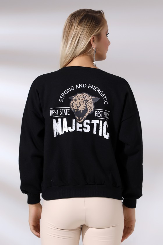 Baskılı Oversize Kalıp Şardonlu Sweatshirt 21501 SİYAH