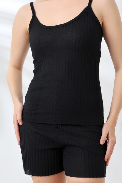 Fitilli İp Askılı Şortlu Takım 21789 SİYAH Fitilli İp Askılı Şortlu Takım 21789 SİYAH