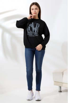 Baskılı Oversize Sweatshirt 21648 SİYAH