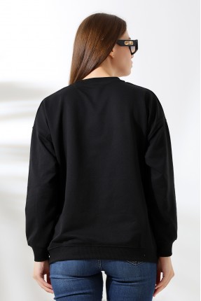 Baskılı Oversize Sweatshirt 21648 SİYAH