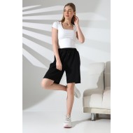 Rahat Kalıp Geniş Uzun Penye Pamuklu Unisex Şort 21823 SİYAH