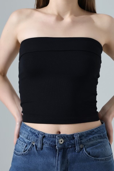 Madonna Yaka Kolsuz Vücudu Saran Crop Straplez Büstiyer 21922 SİYAH