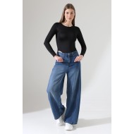 Bisiklet Yaka Uzun Kollu Altı Külotlu ve Çıt Çıtlı Kadın Atlet T-Shirt 21941 SİYAH