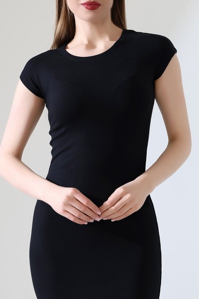 Düşük Kol Kapalı Bisiklet Yakalı Basic Kadın Uzun Günlük Elbise 21898 SİYAH Düşük Kol Kapalı Bisiklet Yakalı Basic Kadın Uzun Günlük Elbise 21898 SİYAH