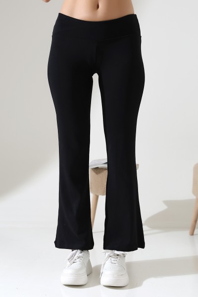 İspanyol Paça Jarse Kadın Eşofman Pantolon - Paçası Geniş Yoga Pantolonu 21943 SİYAH