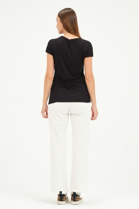 Bisiklet Yaka Kısa Kollu Normal Size Baskılı Basic Kadın T-Shirt 20601 SİYAH