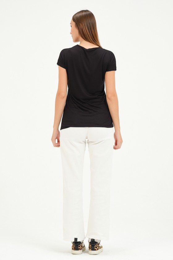Bisiklet Yaka Kısa Kollu Normal Size Baskılı Basic Kadın T-Shirt 20601 SİYAH