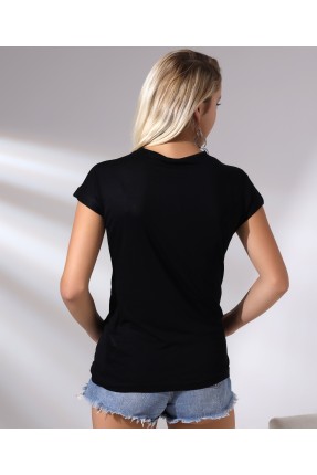 Bisiklet Yaka Kısa Kollu Normal Size Baskılı Basic Kadın T-Shirt 20479 SİYAH