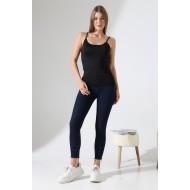 Slim Fit Dar Kesim İnce Askılı U Yaka Yumuşak Dokulu Basic Kadın Body Atlet 22001 SİYAH
