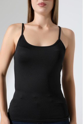 Slim Fit Dar Kesim İnce Askılı U Yaka Yumuşak Dokulu Basic Kadın Body Atlet 22001 SİYAH