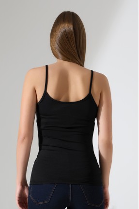 Slim Fit Dar Kesim İnce Askılı U Yaka Yumuşak Dokulu Basic Kadın Body Atlet 22001 SİYAH