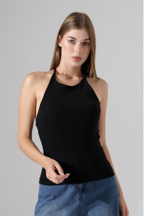 Slim Fit Dar Kesim Arkadan Askılı U Yaka Askılı Basic Body Kadın Atlet 22064 SİYAH