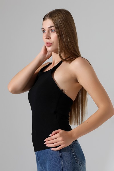 Slim Fit Dar Kesim Arkadan Askılı U Yaka Askılı Basic Body Kadın Atlet 22064 SİYAH