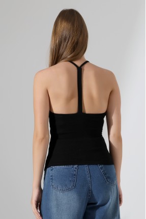Slim Fit Dar Kesim Arkadan Askılı U Yaka Askılı Basic Body Kadın Atlet 22064 SİYAH