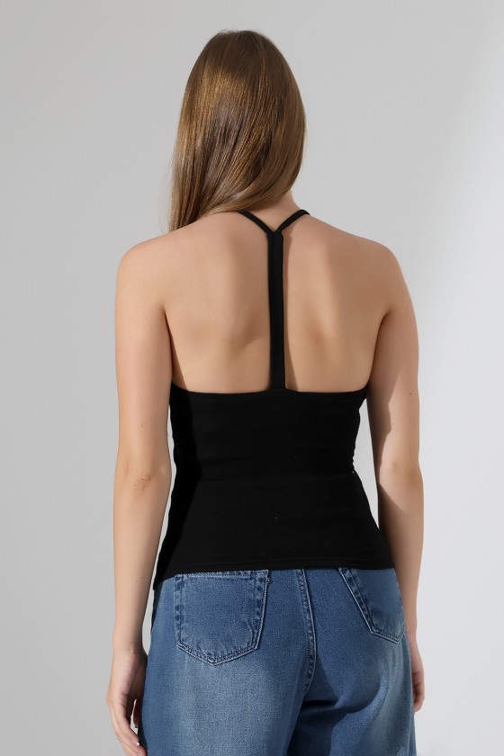 Slim Fit Dar Kesim Arkadan Askılı U Yaka Askılı Basic Body Kadın Atlet 22064 SİYAH