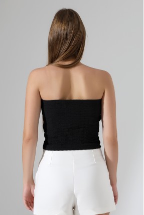 Slim Fit Dar Kesim Jakarlı Viyana Önü 4 Düğmeli Kadın Straplez Crop Atlet 22057 SİYAH