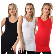 Kadın 3'Lü Paket Uzun Basic Pamuklu Kompakt Esnek Atlet 30516 SİYAH-BEYAZ-KIRMIZI