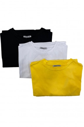 Kadın 3'Lü Paket Oversize Bisiklet Yaka %100 Pamuk Penye Kompakt Basic T-Shirt 31752 SİYAH-BEYAZ-SARI