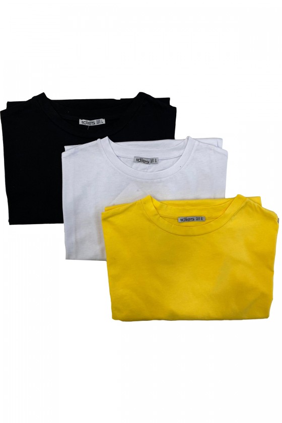 Kadın 3'Lü Paket Oversize Bisiklet Yaka %100 Pamuk Penye Kompakt Basic T-Shirt 31752 SİYAH-BEYAZ-SARI