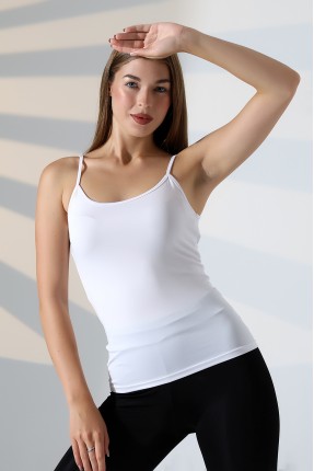 Slim Fit Dar Kesim İnce Askılı U Yaka Yumuşak Dokulu Basic Kadın Body Atlet 22001 BEYAZ