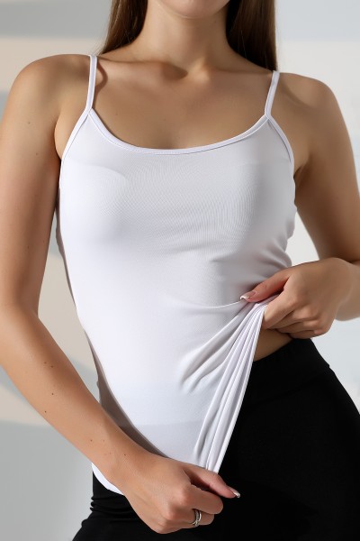 Slim Fit Dar Kesim İnce Askılı U Yaka Yumuşak Dokulu Basic Kadın Body Atlet 22001 BEYAZ