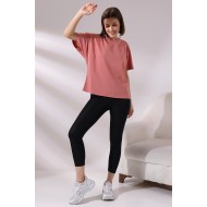 Salaş Pamuklu Penye Kompakt Yarasa Kol T-Shirt 21571 SOĞAN