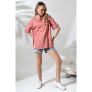 Oversize Bisiklet Yaka %100 Pamuk Penye Kompakt Basic T-Shirt 21752 SOĞAN