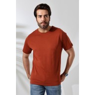 Erkek %100 Pamuklu Penye Kompakt Bisiklet Yaka Comfort Fit Basic T-Shirt 21751 TABA