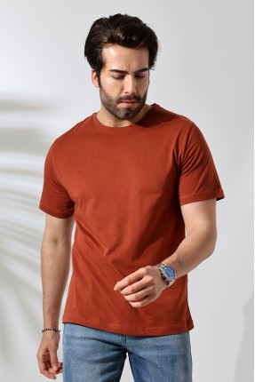 Erkek %100 Pamuklu Penye Kompakt Bisiklet Yaka Comfort Fit Basic T-Shirt 21751 TABA