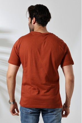 Erkek %100 Pamuklu Penye Kompakt Bisiklet Yaka Comfort Fit Basic T-Shirt 21751 TABA