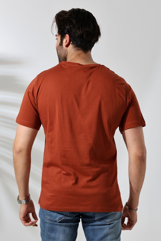 Erkek %100 Pamuklu Penye Kompakt Bisiklet Yaka Comfort Fit Basic T-Shirt 21751 TABA