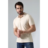 %100 Pamuk Regular Fit Dar Kesim Kısa Kollu Polo Yaka T-Shirt 21844 TAŞ