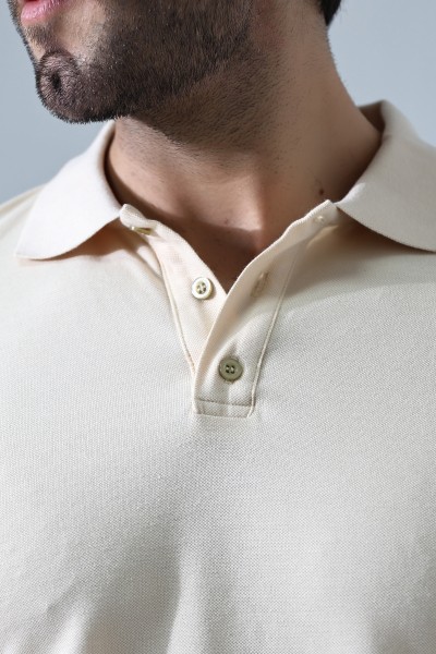 %100 Pamuk Regular Fit Dar Kesim Kısa Kollu Polo Yaka T-Shirt 21844 TAŞ
