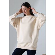 Yarım Balıkçı Yaka Oversize Geniş Kesim Pamuklu Yumuşak Dokulu Basic Kadın Tunik Sweatshirt 21910 TAŞ