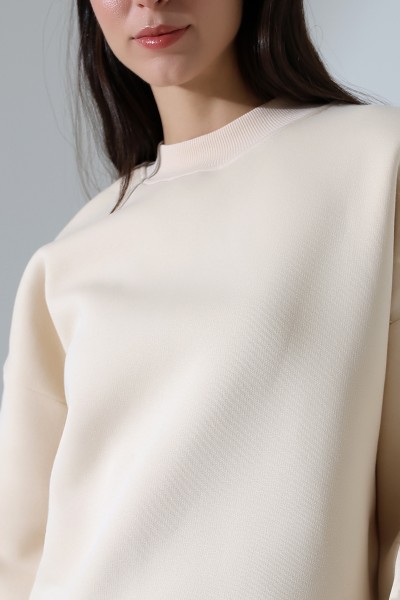 Yarım Balıkçı Yaka Oversize Geniş Kesim Pamuklu Yumuşak Dokulu Basic Kadın Tunik Sweatshirt 21910 TAŞ