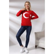 Türk Bayrak Baskılı Sweatshirt 19158 KIRMIZI