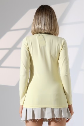 Uzun Kol Bisiklet Yaka Penye Kompakt Body 19646 AÇIK SARI