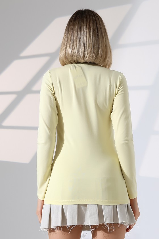 Uzun Kol Bisiklet Yaka Penye Kompakt Body 19646 AÇIK SARI