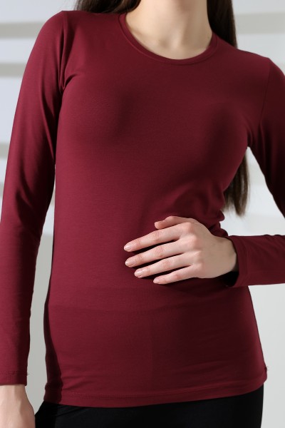 Uzun Kol Bisiklet Yaka Penye Kompakt Body 19646 BORDO