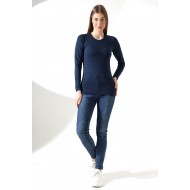 Uzun Kol Bisiklet Yaka Penye Kompakt Body 19646 LACİVERT