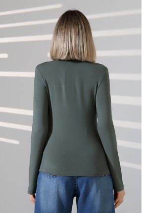 Uzun Kol Dik Yaka Basic Kadın Body T-Shirt 21950 HAKİ