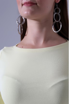 Uzun Kollu Kayık Yaka Vücudu Saran Basic Kadın Body T-Shirt 21897 AÇIK SARI