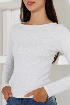 Uzun Kollu Kayık Yaka Vücudu Saran Basic Kadın Body T-Shirt 21897 KARMELANJ
