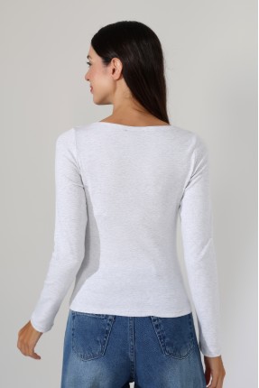 Uzun Kollu Kayık Yaka Vücudu Saran Basic Kadın Body T-Shirt 21897 KARMELANJ