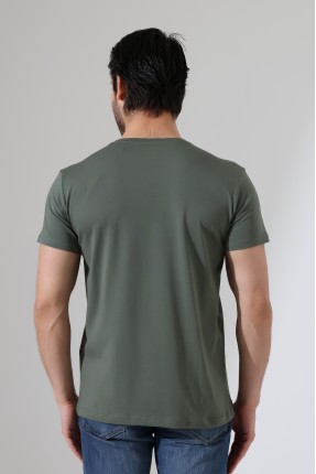 V Yaka Regular Fit Compact Pamuklu Esnek T-Shirt 19953 HAKİ