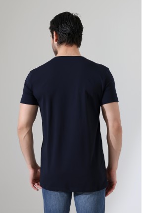 V Yaka Regular Fit Compact Pamuklu Esnek T-Shirt 19953 LACİVERT