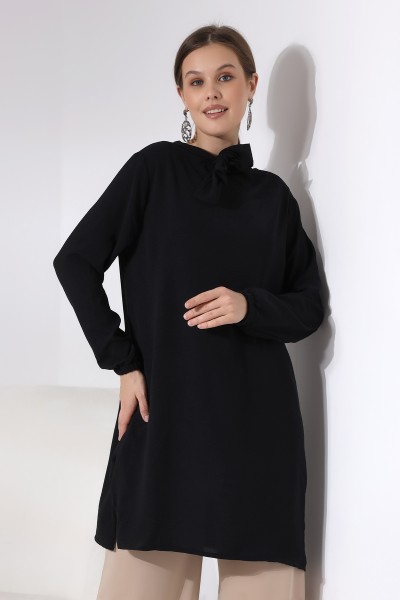 Yakası Kurdela Bağlamalı Tunik 21049 SİYAH
