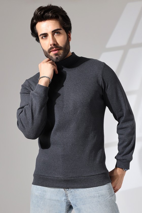 Yarım Balıkçı Kaşkorse Sweatshirt 20362 ANTRASİTMELANJ